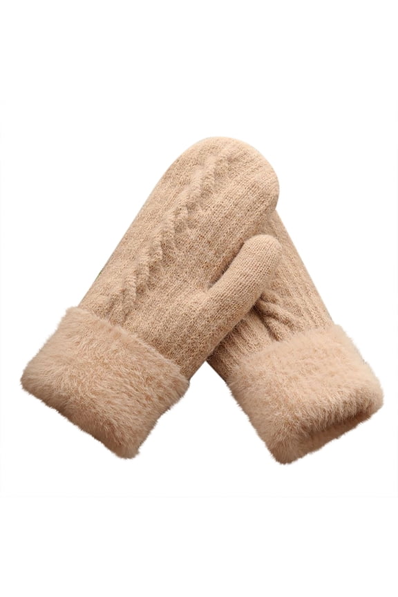 Mittens for Women/Men Sherpa Lined Cold Weather Chunky Cable Knit Mitten Winter Fashion Double Layer Thickened Warm Fingerless Gloves