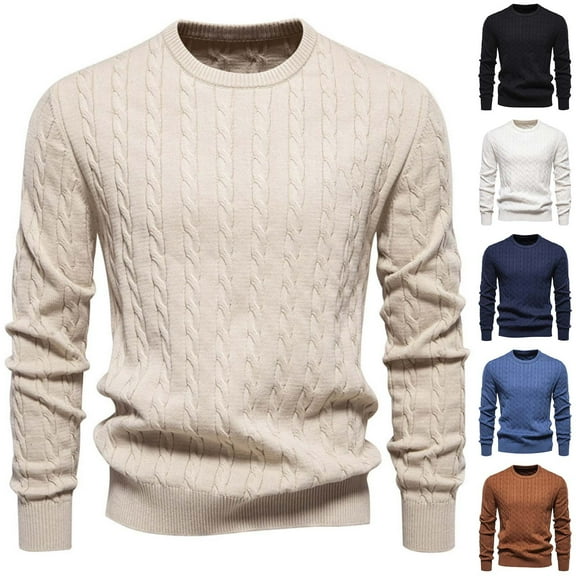 Kilaqueen Mock Neck Sweater for Men Casual Cotton Crewneck Loose Fit Classic Twist Patterned Textured Long Sleeve Cable Knitted Pullover Tops
