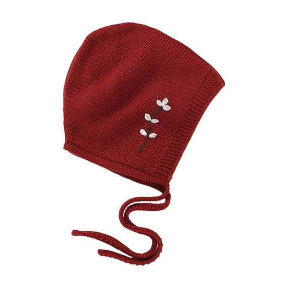 Kilaqueen Newborn Baby Girls Boys Fall Winter Double Layer Crochet Bonnet Infant Warm Embroidered Flower Knitted Earflap Hat Cute Outdoor Snow Ski Skull Cap 0-3 Months/3-6 Months/6-12 Months