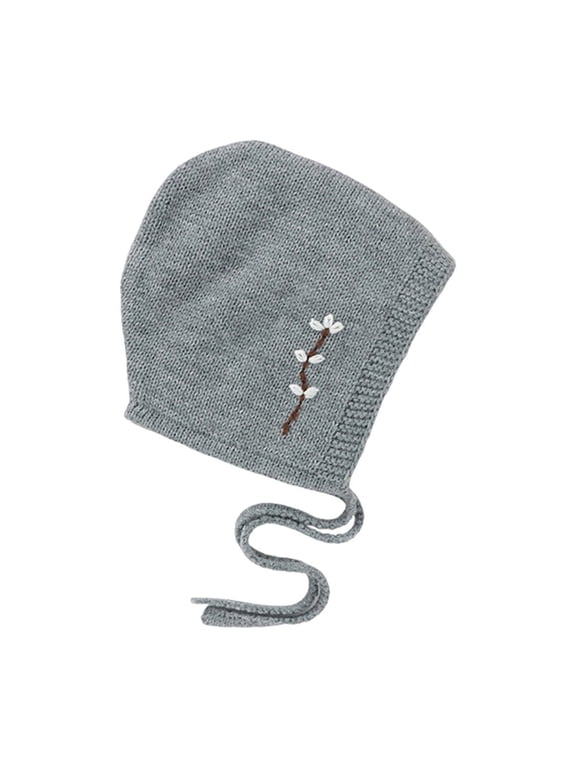 Newborn Baby Girls Boys Fall Winter Double Layer Crochet Bonnet Infant Warm Embroidered Flower Knitted Earflap Hat Cute Outdoor Snow Ski Skull Cap 0-3 Months/3-6 Months/6-12 Months