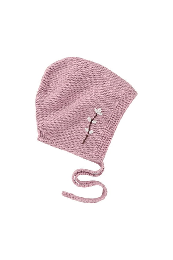 Newborn Baby Girls Boys Fall Winter Double Layer Crochet Bonnet Infant Warm Embroidered Flower Knitted Earflap Hat Cute Outdoor Snow Ski Skull Cap 0-3 Months/3-6 Months/6-12 Months