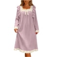 thumbnail image 1 of Kilaqueen Nightgowns for Women Jacquard Square Neck Cute Bowknot Long Sleeve Lace Trim Ruffle Pajamas Dress Fall Winter Comfy Loose Sleepwear, 1 of 6
