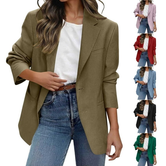 Kilaqueen Notched Lapel Collar Blazers for Women Business Casual Long Sleeve Open Front Suit Jacket Work Blazer with Pockets Regular Fitness Cardigan