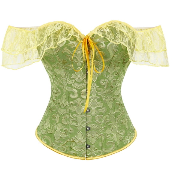 Kilaqueen Off Shoulder Lace Corset Top for Women, Sweetheart Bustier with Short Sleeves and Front Ribbon Detail, Vintage Renaissance Party Top