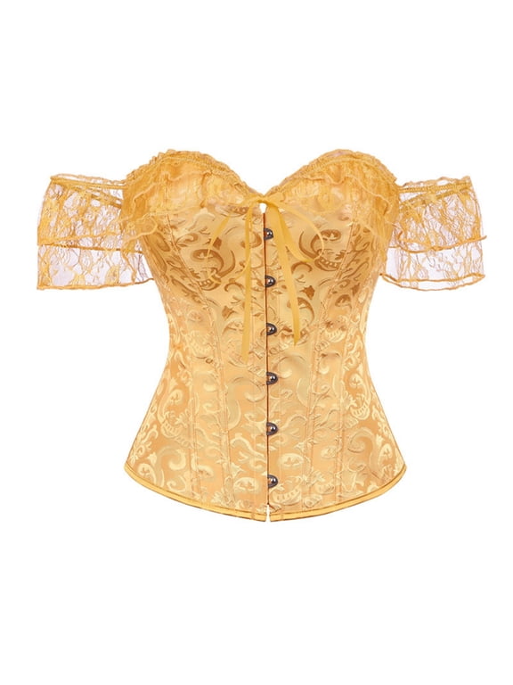 Off Shoulder Lace Corset Top for Women, Sweetheart Bustier with Short Sleeves and Front Ribbon Detail, Vintage Renaissance Party Top