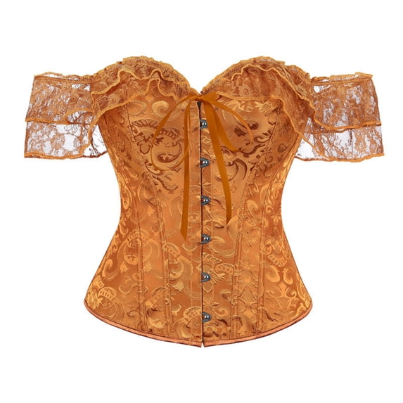 Kilaqueen Off Shoulder Lace Corset Top for Women, Sweetheart Bustier with Short Sleeves and Front Ribbon Detail, Vintage Renaissance Party Top