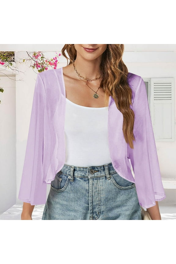 Open Front Cardigan for Women Summer Sheer Cover Up Top Shrug Chiffon Cardigans Lightweight Bolero Shrug for Dresses