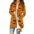 thumbnail image 1 of Kilaqueen Oversized Cardigans for Women Halloween Pumpkin Bat Print Casual Long Sleeve Open Front Knitted Sweater Cardigans Halloween Costumes, 1 of 7