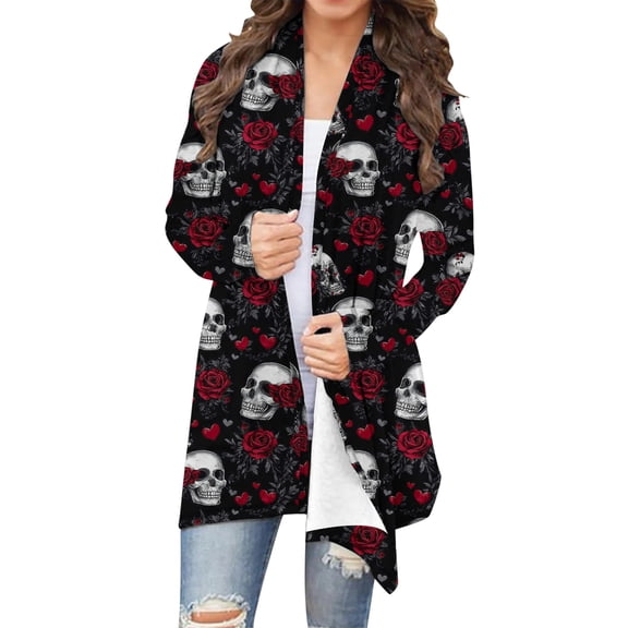 Kilaqueen Oversized Cardigans for Women Halloween Pumpkin Bat Print Casual Long Sleeve Open Front Knitted Sweater Cardigans Halloween Costumes