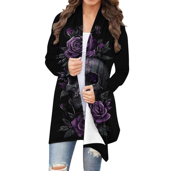Kilaqueen Oversized Cardigans for Women Halloween Pumpkin Bat Print Casual Long Sleeve Open Front Knitted Sweater Cardigans Halloween Costumes