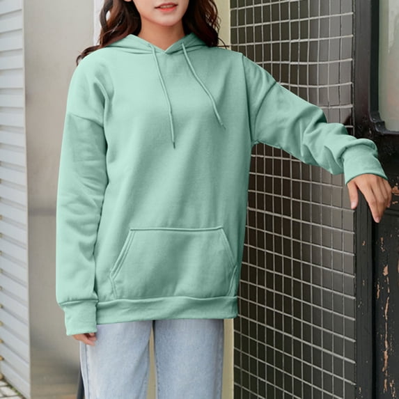 Kilaqueen Oversized Sweatshirt for Women Casual Soft Long Sleeve Lightweight Hooded Sweatshirt Basic Plain Comfy Fall Winter Fleece Pullover Hoodies with Pocket