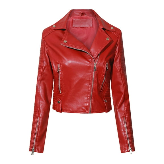 Kilaqueen PU Leather Jacket Women Zip Up Long Sleeve Bomber Crop Outerwear Slim Fit Motorcycle Crop Jacket