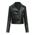 thumbnail image 1 of Kilaqueen PU Leather Jacket Women Zip Up Long Sleeve Bomber Crop Outerwear Slim Fit Motorcycle Crop Jacket, 1 of 3