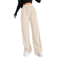 thumbnail image 1 of Kilaqueen Pants for Women Textured Straight Leg Drawstring Elastic Waist Ribbed Trousers Casual Solid Color Comfy Soft Lounge Pants, 1 of 7