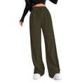 thumbnail image 1 of Kilaqueen Pants for Women Textured Straight Leg Drawstring Elastic Waist Ribbed Trousers Casual Solid Color Comfy Soft Lounge Pants, 1 of 7