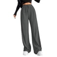 thumbnail image 1 of Kilaqueen Pants for Women Textured Straight Leg Drawstring Elastic Waist Ribbed Trousers Casual Solid Color Comfy Soft Lounge Pants, 1 of 7