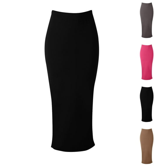 Kilaqueen Pencil Skirt for Women Stretch Slim Fit High Waisted Bodycon Skirt Solid Color Business Dress Office Work Long Skirt with Back Slit