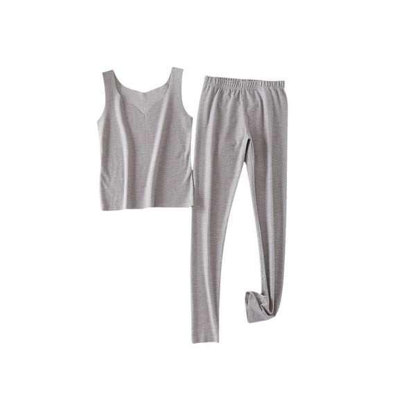 Kilaqueen Pj Sets for Woman V Neck Sleeveless and Elastic Waist Pants Solid Color Comfy Lightweight Soft 2 Piece Lounge Set