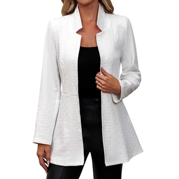 Kilaqueen Plaid Embossed Womens Blazers for Work Casual Notched Lapel A-line White Blazer Long Sleeve Open Front Cardigan Lightweight Suit Jackets