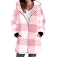 thumbnail image 1 of Kilaqueen Plaid Sherpa Jacket Women Casual Zip Up Fuzzy Fleece Jackets Shackets Long Warm Hooded Plaid Coats with Pockets Fall Winter Outfits, 1 of 6