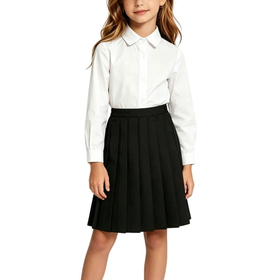 Kilaqueen Pleated School Uniform Skirt for Girls with Elastic High Waist, Classic A Line Knee Length Skater Skirt for Classroom and Daily Wear