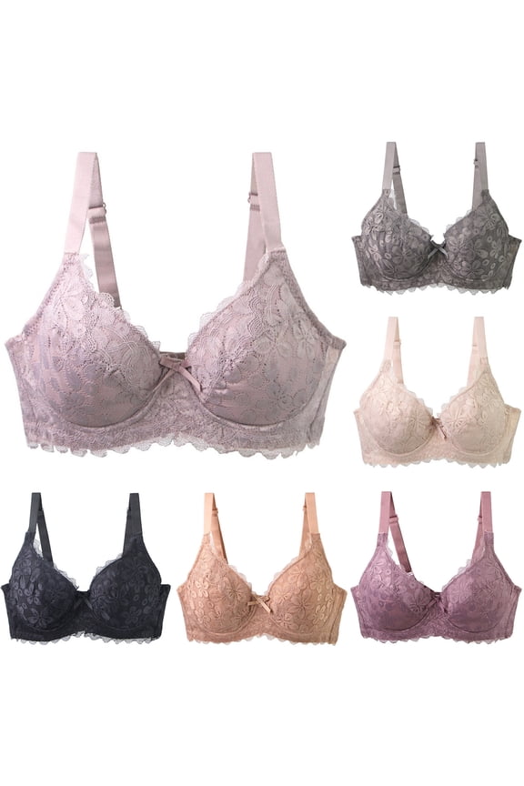 Plus Size Bras for Women Casual Trendy Ruffle Hem Push Up Bra Adjustable Straps Lace Bra Padded Underwire Bras Soft Comfy Cup Everyday Bra