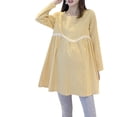 thumbnail image 1 of Kilaqueen Plus Size Maternity Dress Long Sleeve Crew Neck Pleated Pregnancy Shirt Trendy Loose-Fit Dresses, 1 of 5