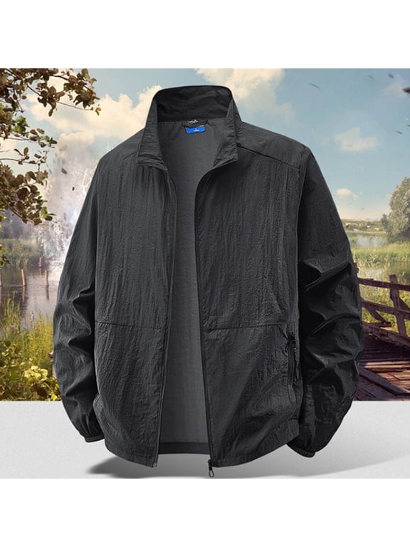 Plus Size Mens Sun Shirts UV Protection Long Sleeve Fishing Hiking Jacket Coat Nylon Lightweight Waterproof Windbreaker Outdoor Workout Jackets Outerwear