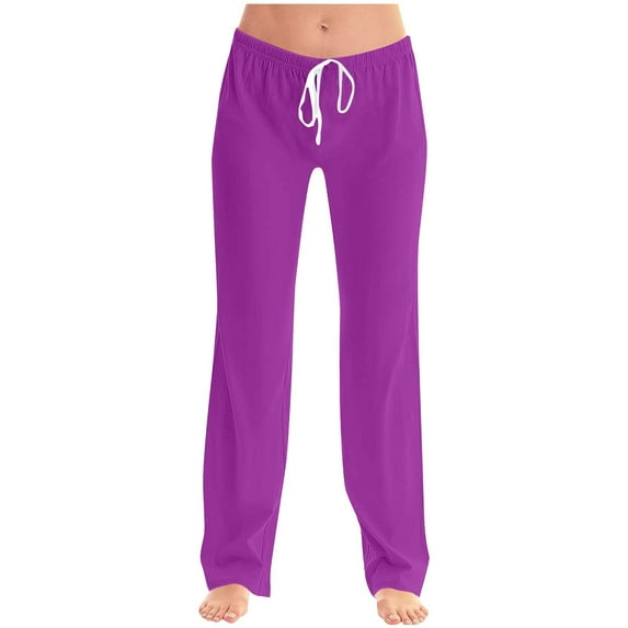 Kilaqueen Plus Size Pants Women Lightweight Casual Relax Fit Elastic Waist Drawstring Solid Color Lounge Pajama Pants