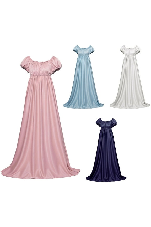 Plus Size Regency Dresses for Women Vintage Puff Short Sleeve Maxi Dresses Victorian Tea Gown Dress Ruffle Halloween Costumes Regency Dresses