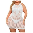 thumbnail image 1 of Kilaqueen Plus Size Swimsuit Cover Up Hollow Out Sleeveless See Through Crew Neck Tunic Tops Sexy Trendy Summer Bikini Coverup, 1 of 6