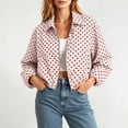 thumbnail image 1 of Kilaqueen Polka Dot Bomber Jacket for Women, Lapel Collar Long Sleeve Zip Up Cropped Coat with Elastic Hem, Retro Casual Outerwear for Spring and Fall, 1 of 6