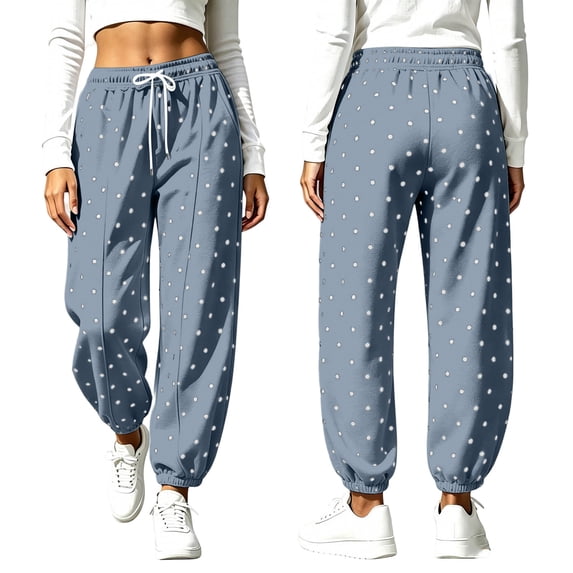 Kilaqueen Polka Dot Sweatpants for Women, High Waist Drawstring Baggy Jogger Pants with Pockets, Casual Lounge Trousers for Travel and Daily Wear