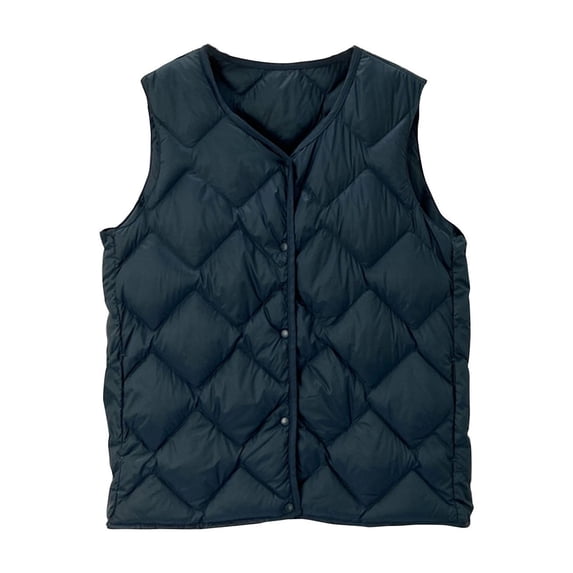 Kilaqueen Puffer Vest Women Lightweight Button Down Sleeveless Crew Neck Quilted Jacket Padded Gilet Casual Winter Warm Coat Vests