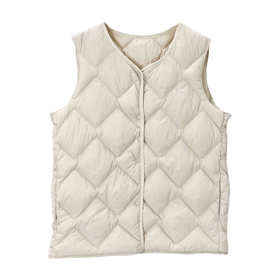 Kilaqueen Puffer Vest Women Lightweight Button Down Sleeveless Crew Neck Quilted Jacket Padded Gilet Casual Winter Warm Coat Vests