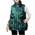 thumbnail image 1 of Kilaqueen Puffer Vests for Women Full Zip Up Sleeveless Metallic Shiny Mock Neck Waistcoat with Pockets 2025 Winter Warm Padded Jacket Coat, 1 of 6