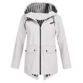 thumbnail image 1 of Kilaqueen Rain Coat Women Lightweight Waterproof Striped Lined Hooded Jackets Zip Up Hiking Outdoor Windbreaker Casual Coats with Pockets, 1 of 8
