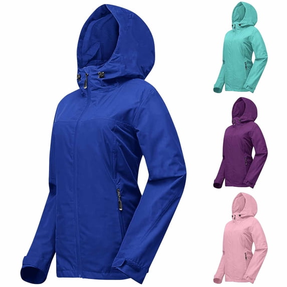 Kilaqueen Rain Coats for Women Waterproof Rain Jackets Packable Outdoor Hooded Windbreaker Jacket with Zip Pockets Solid Color Lightweight Outerwear