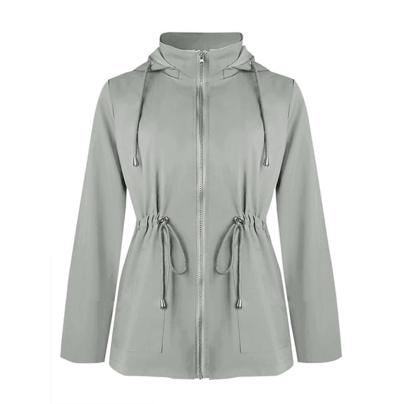 Kilaqueen Rain Jacket Women Lightweight Hooded Waterproof Windbreaker Drawstring Zip Up Jackets Solid Color Packable Active Outdoor Rain Jackets
