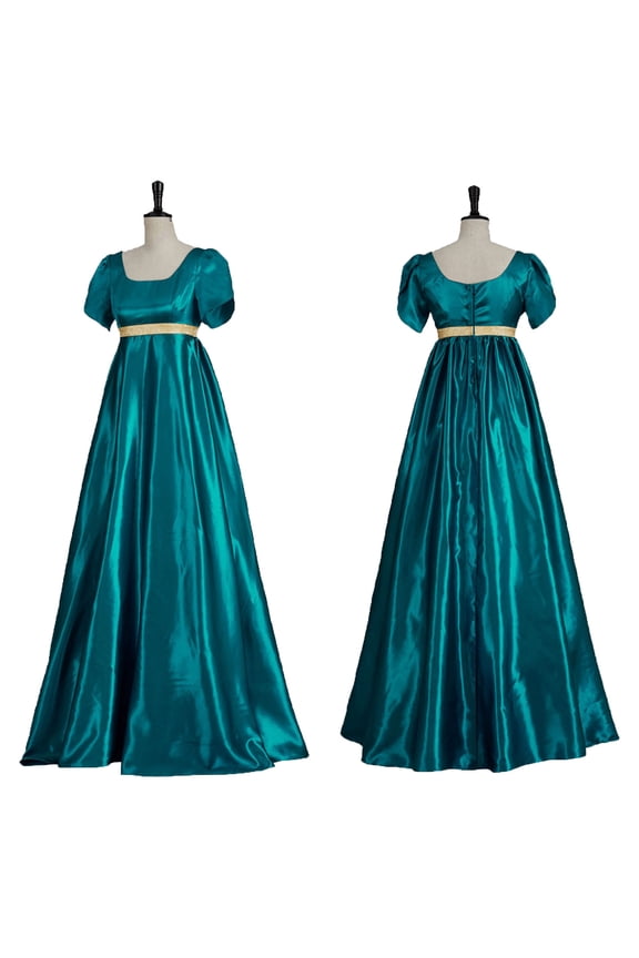Regency Victorian Tea Party Gown for Women Halloween Witch Costume Medieval Peasant Satin Dress