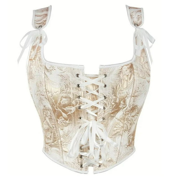 Kilaqueen Renaissance Corset Top for Women Floral Lace Up Overbust Bustier Vest Vintage Waist Cincher Bodice Camisole