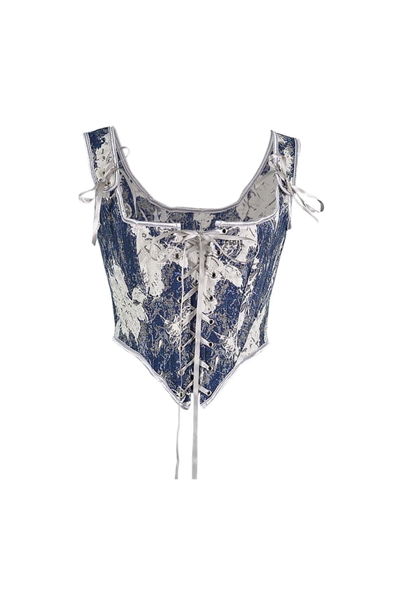 Renaissance Floral Corset Top Vintage Lace Up Boned Bustier Corset Overbust Velvet Bustier Bodice with Garters