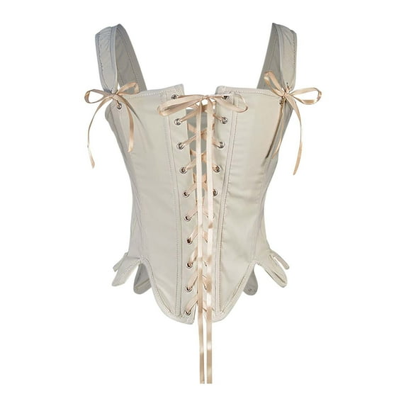 Kilaqueen Retro Bustier Tops for Women Renaissance Vintage Lace Up Body Shaper Overbust Corset Tops Tie Front Medieval Bustier Shapewear Top Bodic