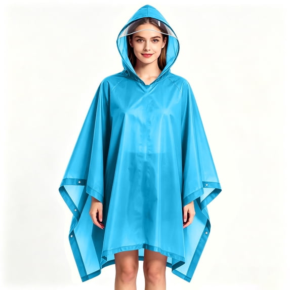 Kilaqueen Reusable EVA Rain Poncho with Drawstring Hood Lightweight Waterproof Raincoat for Adults Unisex Long Rain Cape for Hiking Camping