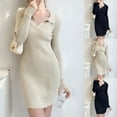 thumbnail image 1 of Kilaqueen Ribbed Knit Mini Dresses for Women Trendy Bodycon Collared Pullover Sweater Dress Long Sleeve Stretchy Comfy Ladies Fall Winter Clothes, 1 of 8