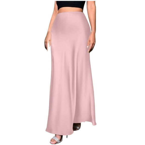 Kilaqueen Satin Skirts for Women High Waist Maxi Skirt Silk Dressy Bodycon A-Line Long Skirts Cocktail Party Outfits