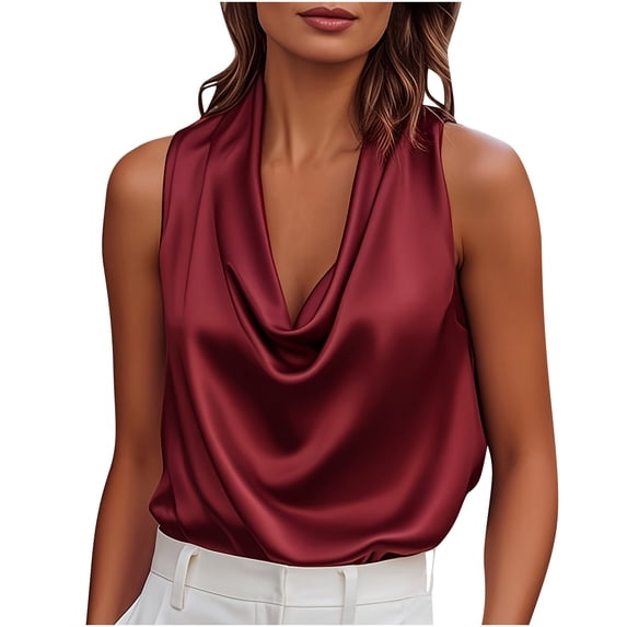Kilaqueen Satin Womens Tops Halter Sleeveless Draped Front Solid Color Blouses Tops Casual Soft Comfy Elegant Y2k Tank
