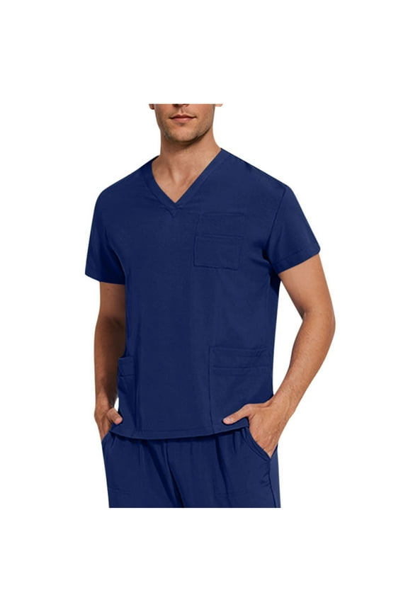 Scrubs Top for Men V-Neck Ultra Soft Durable Fade Resistant Pullover Tops with 3 Pockets (One Chest Pocket and Two Side Pockets)