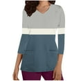 thumbnail image 1 of Kilaqueen Scrubs for Women 3/4 Sleeve V Neck Stretchy Medical Nursing Tops with Pockets Color Block Workwear Uniform Shirts, 1 of 5