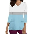 thumbnail image 1 of Kilaqueen Scrubs for Women 3/4 Sleeve V Neck Stretchy Medical Nursing Tops with Pockets Color Block Workwear Uniform Shirts, 1 of 5